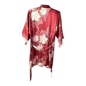 Adorn & Co's Red and White Floral Kimono Bridesmaids Robe Intimates